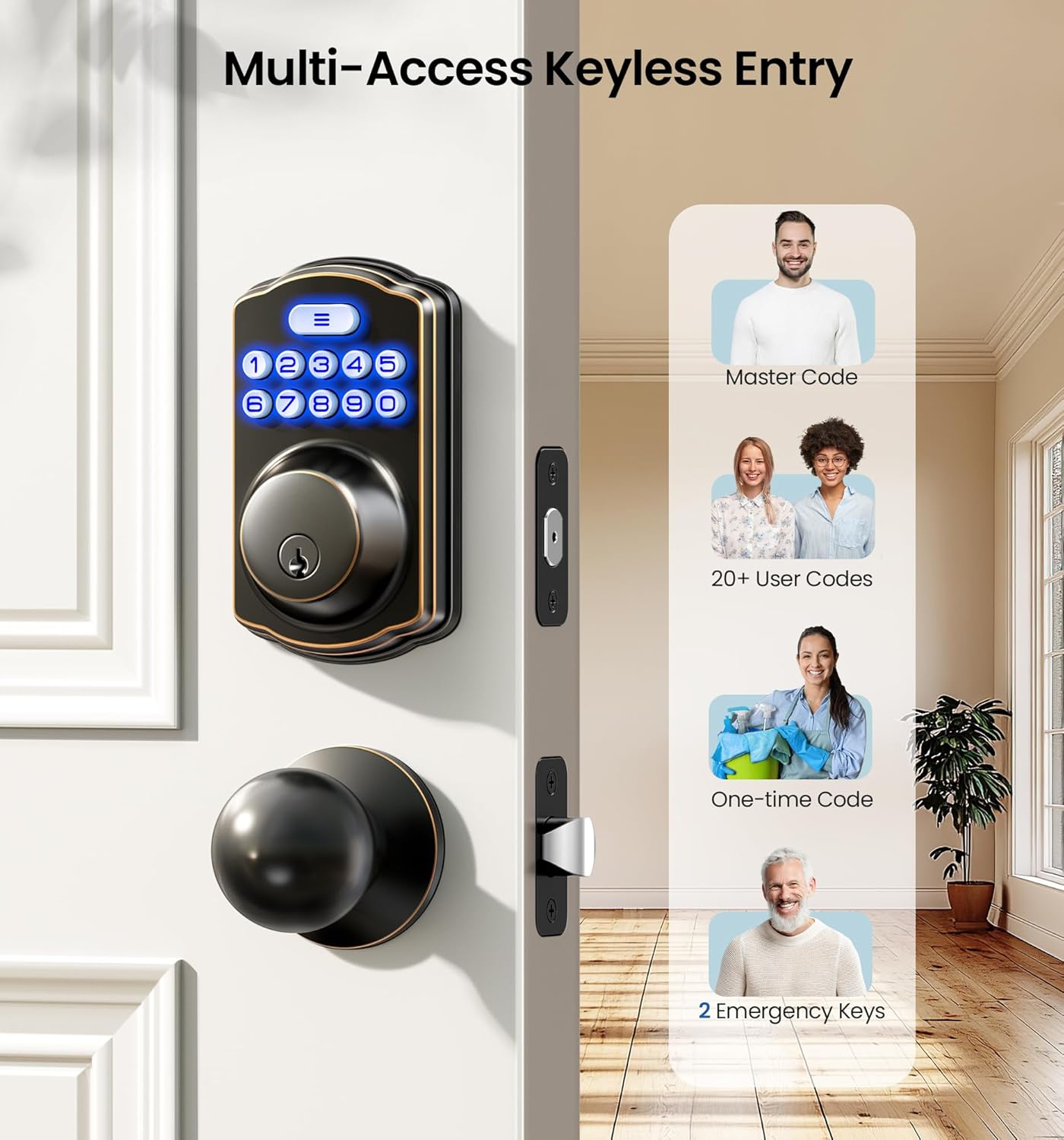 Advanced Keyless Door Lock with 2 Knobs Oil-Rubbed Bronze Smart Features