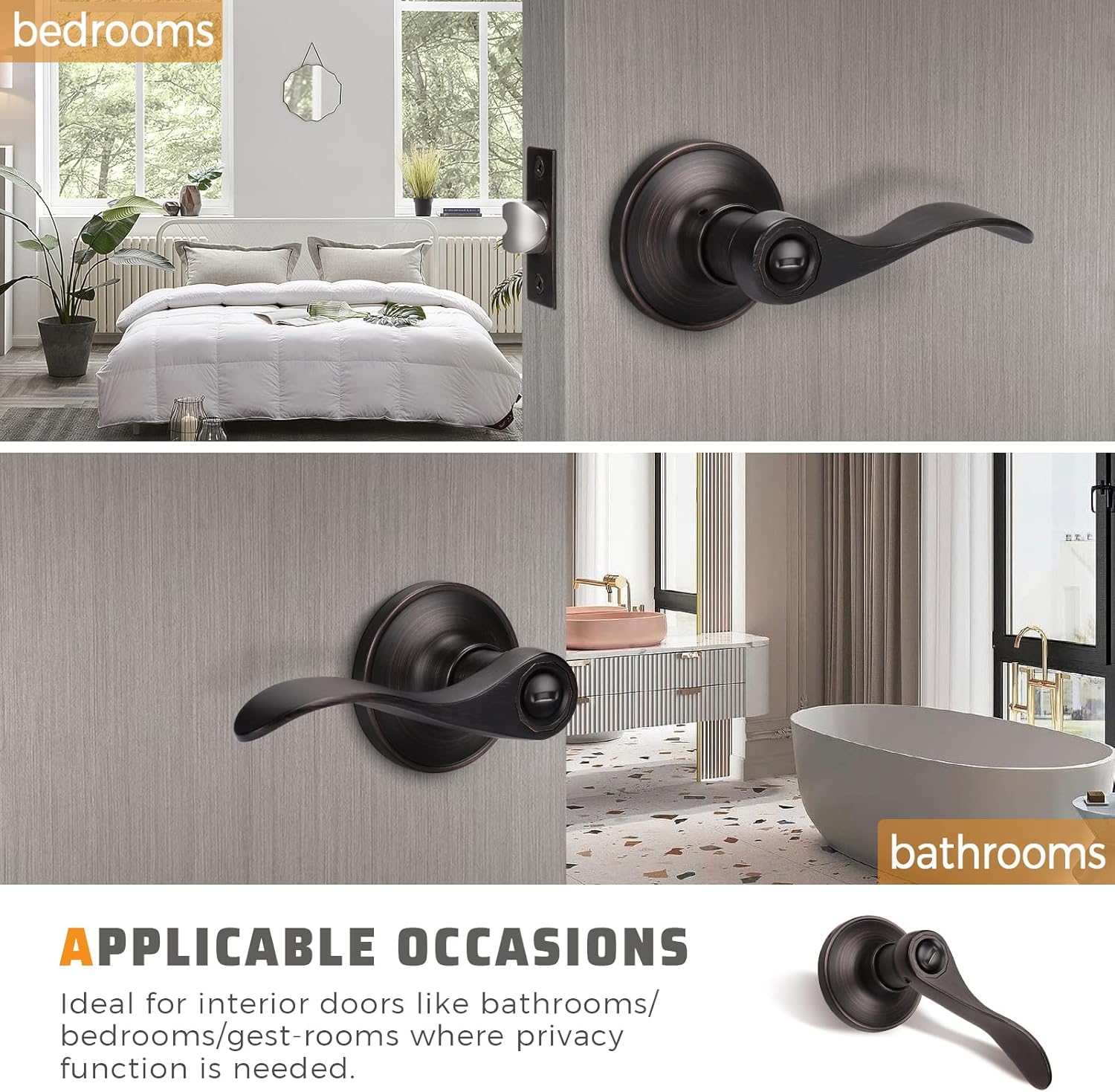 4-Piece Bronze Lever Door Handles for Privacy and Security
