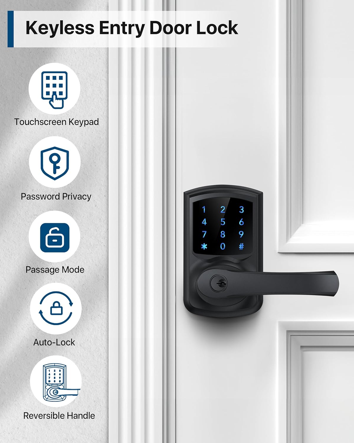 HIDALIFE Keyless Entry Door Lock with Handle Matte Black