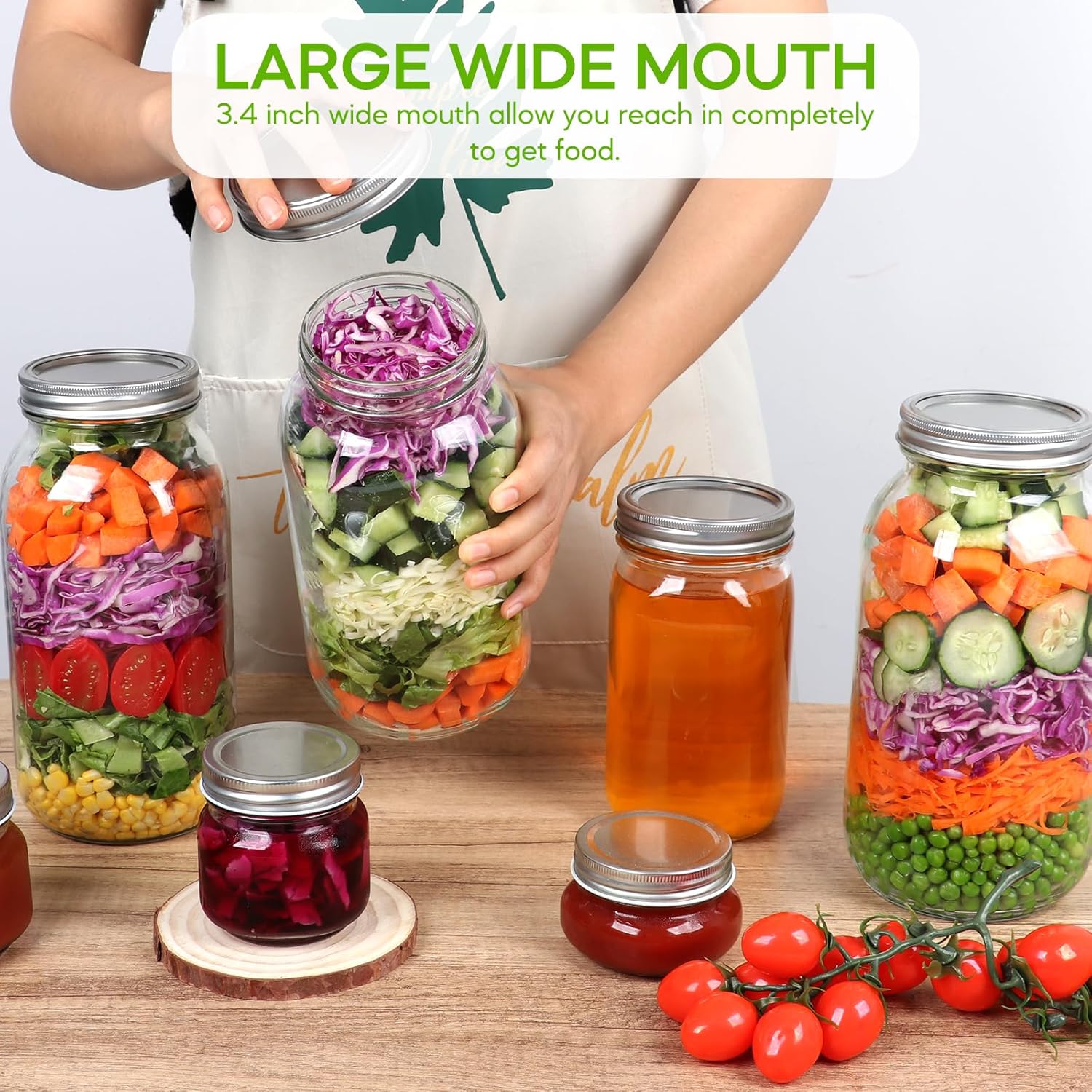 3-Pack wide mouth mason jars for canning storing 64 oz with lids bands Durable leakproof