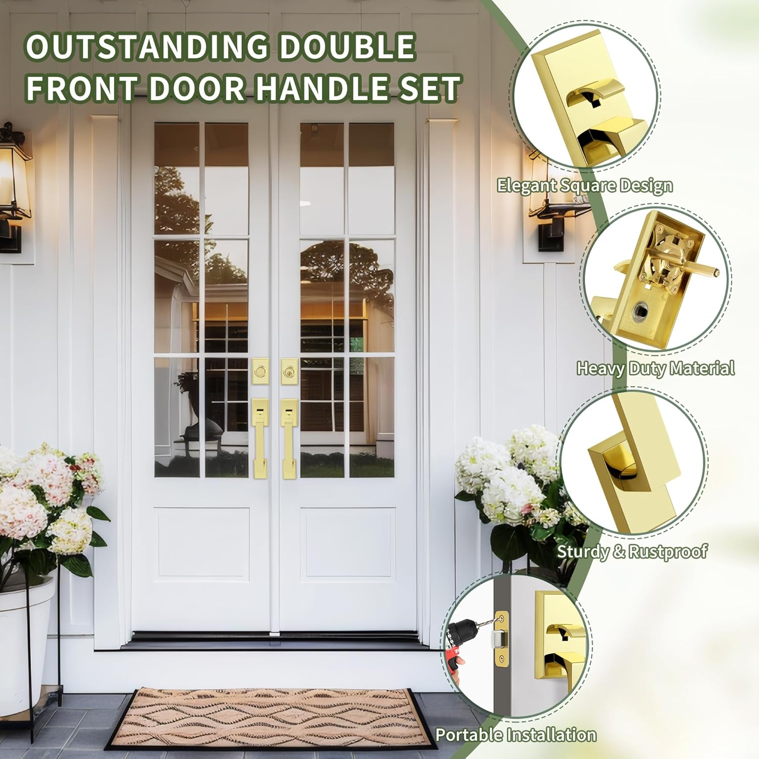 Moquin Double Front Door Lock Set with Polished Brass Finish