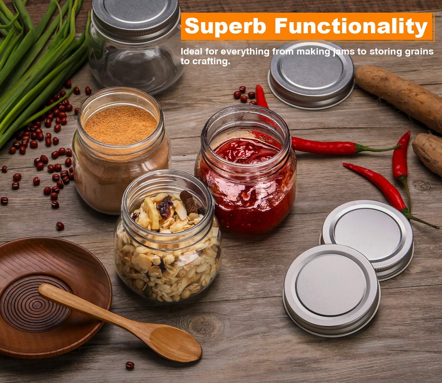 Indispensable Mason Jars - Small 8oz Canning Jars wSilver Lids