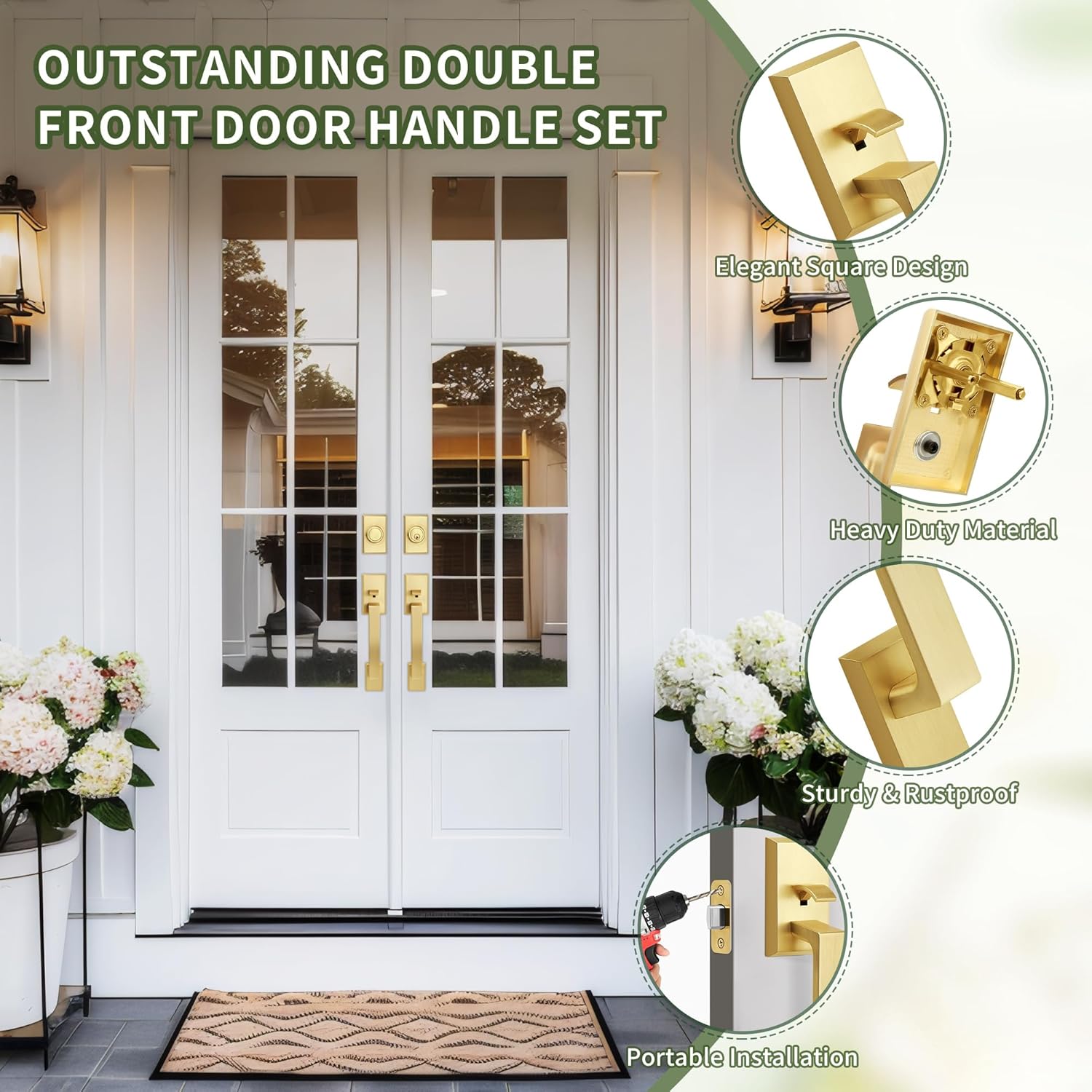 Moquin Front Door Lock Set Brushed Gold for Stylish Secure Entry