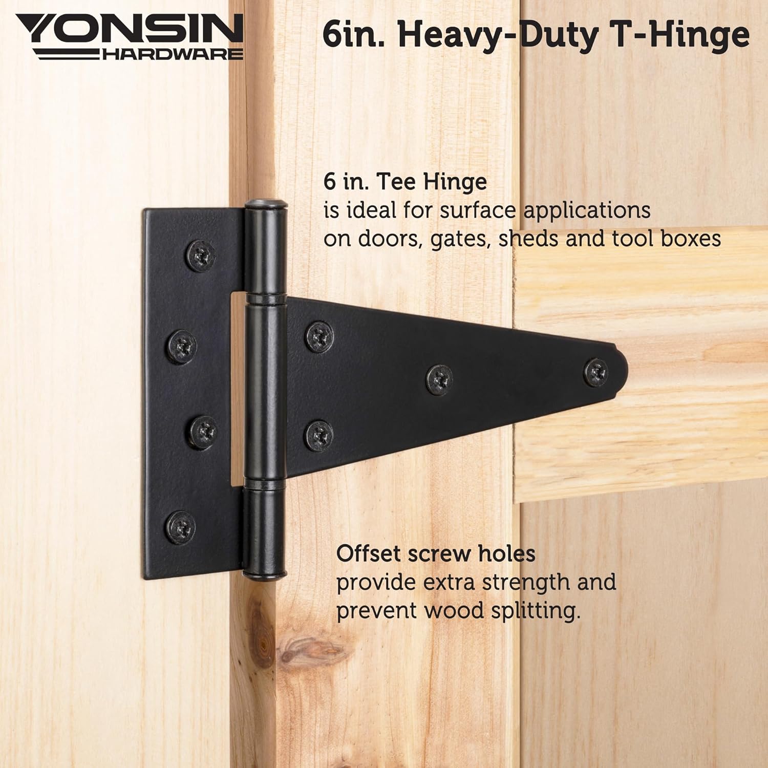 Sturdy 6 T-Strap Shed Door Hinges Black Quiet Operation