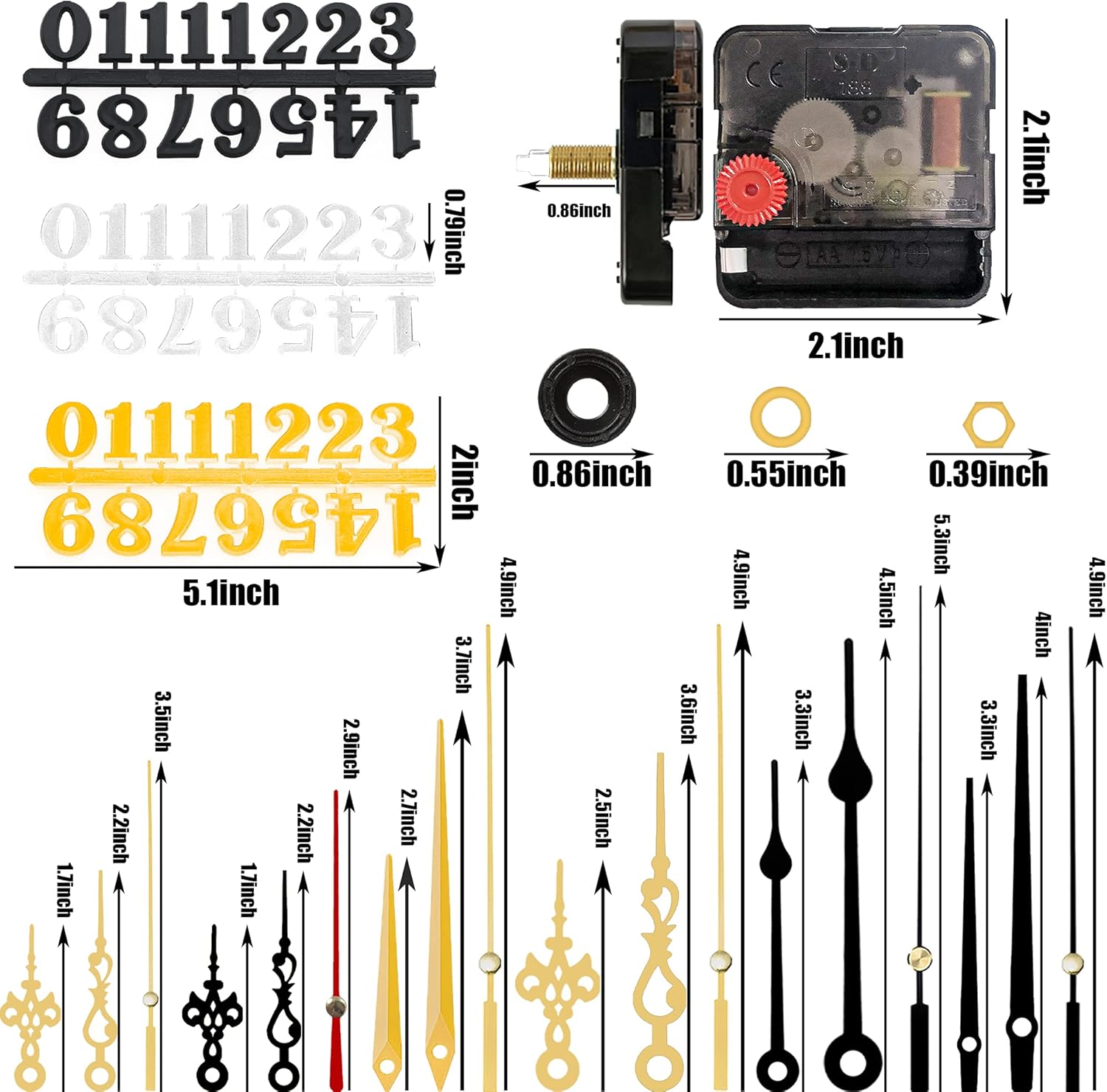 6-Piece Numerals Kit for Wall Clocks