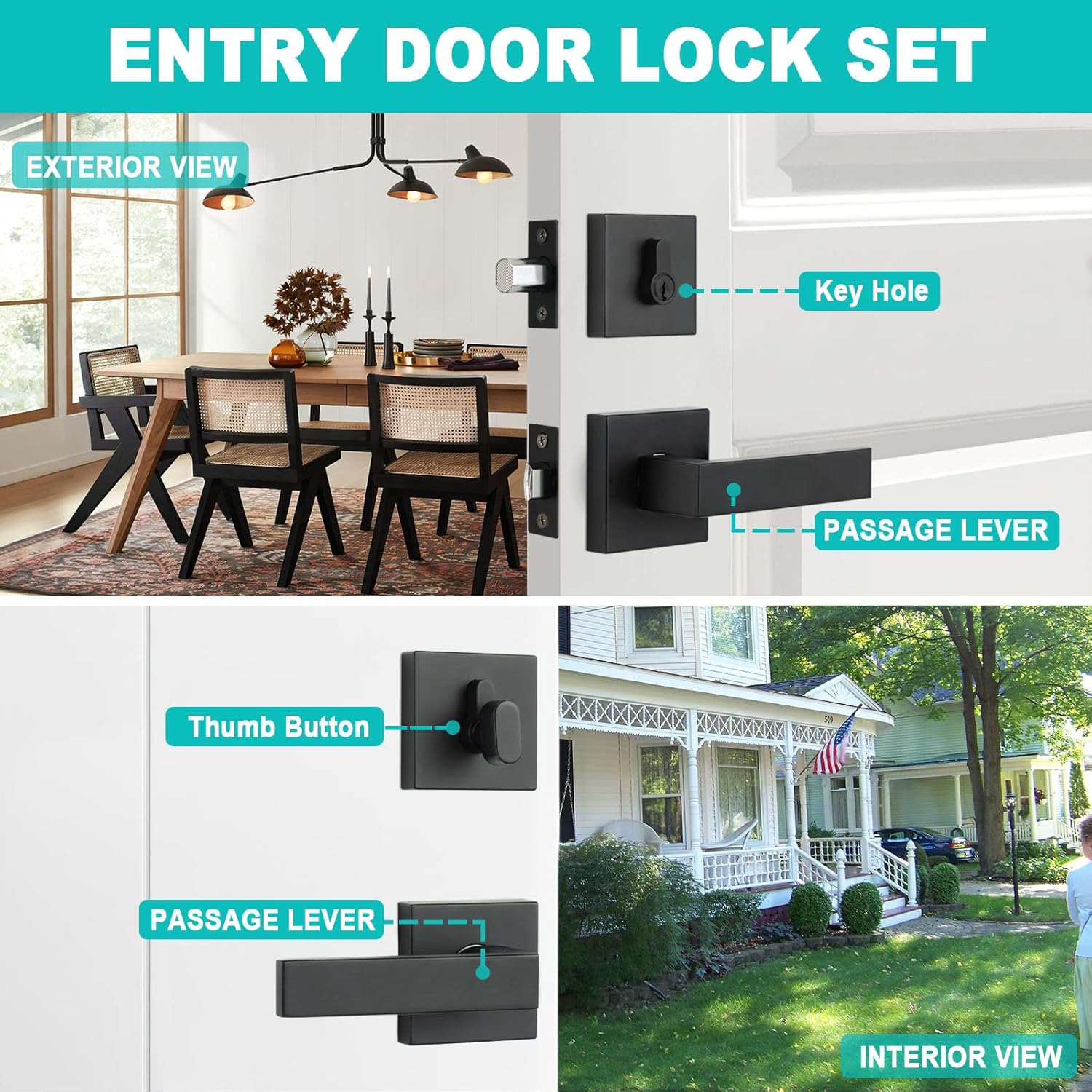 Durable Matte Black Front Door Lock Set with Deadbolt Lever