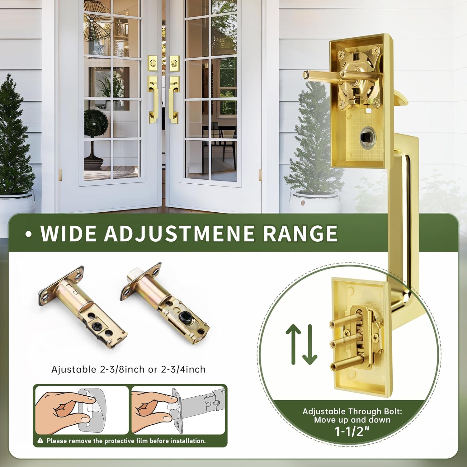 Moquin Double Front Door Lock Set with Polished Brass Finish