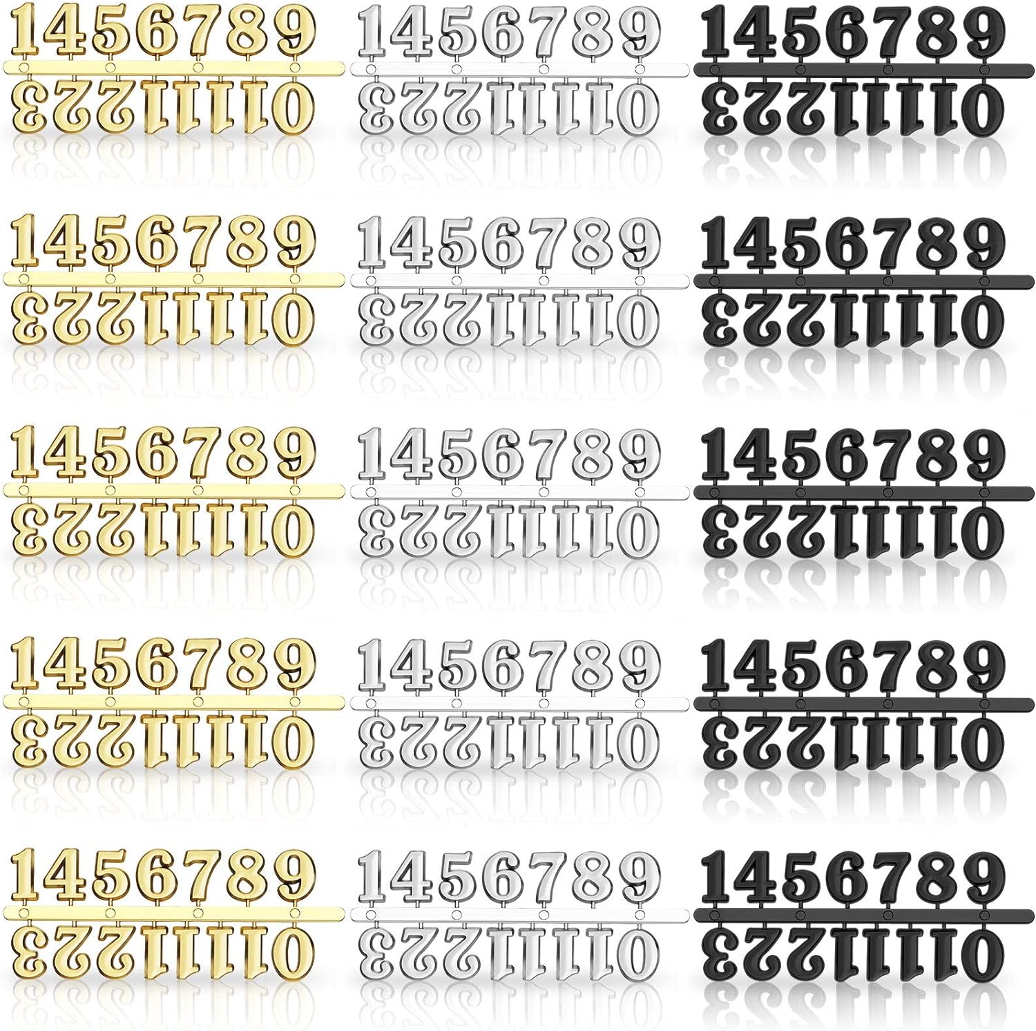 DIY Digital Clock Numbers 15 Pcs in Black Silver Gold Replacement Parts
