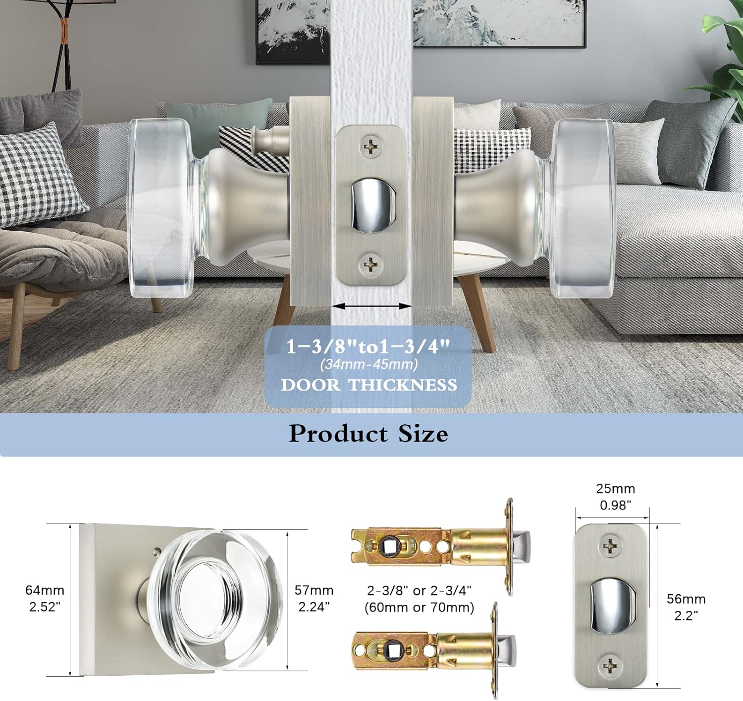 Safety First Glass Door Knobs - Emergency Release with Satin Nickel