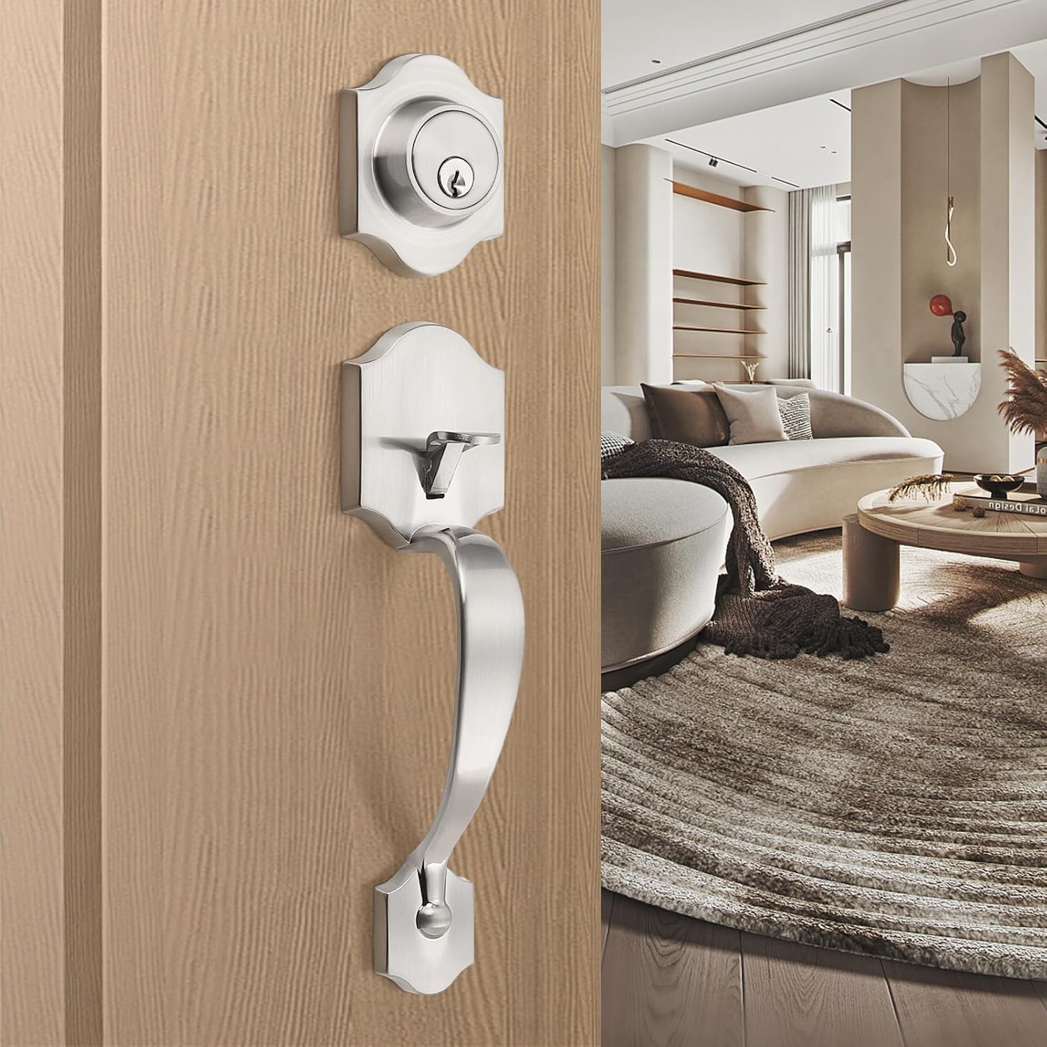 Versatile Door Handle Set with SATIN Nickel Finish