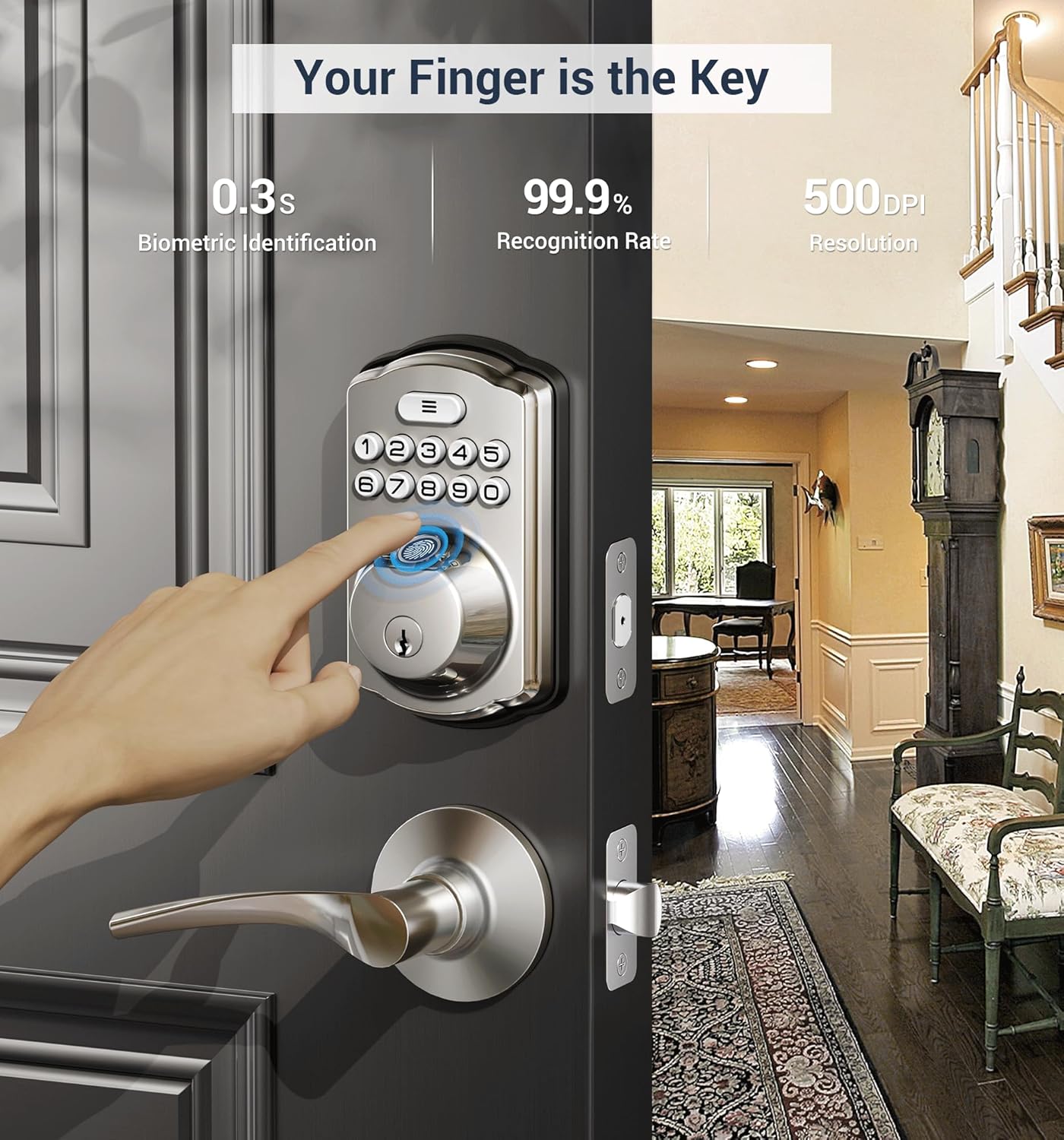 Biometric Smart Lock Fingerprint Unlock Multi-Family Security Front Door Lock