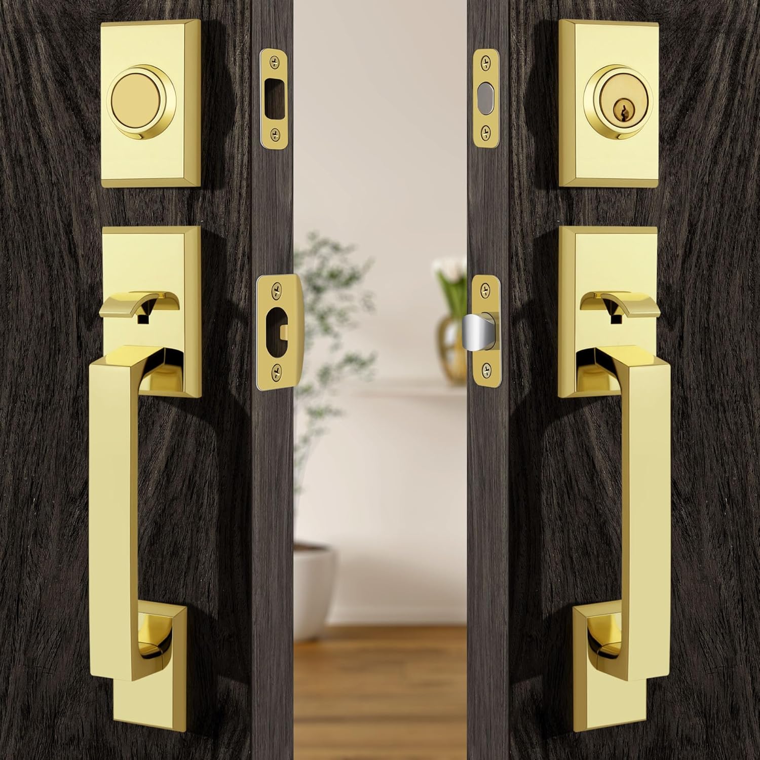 Moquin Double Front Door Lock Set with Polished Brass Finish