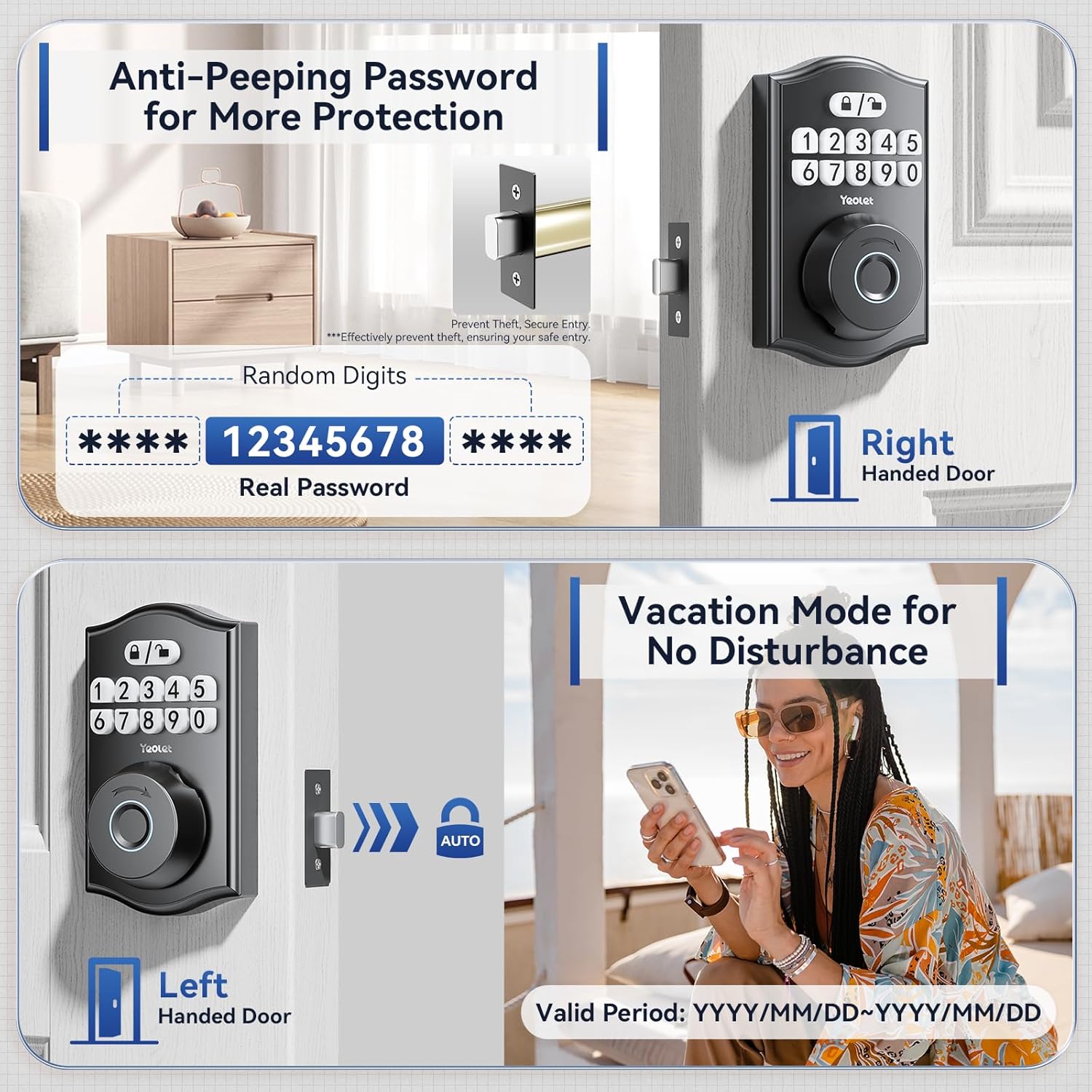 Yeolet Keyless Entry Door Lock with App Control Anti-Peeping Code