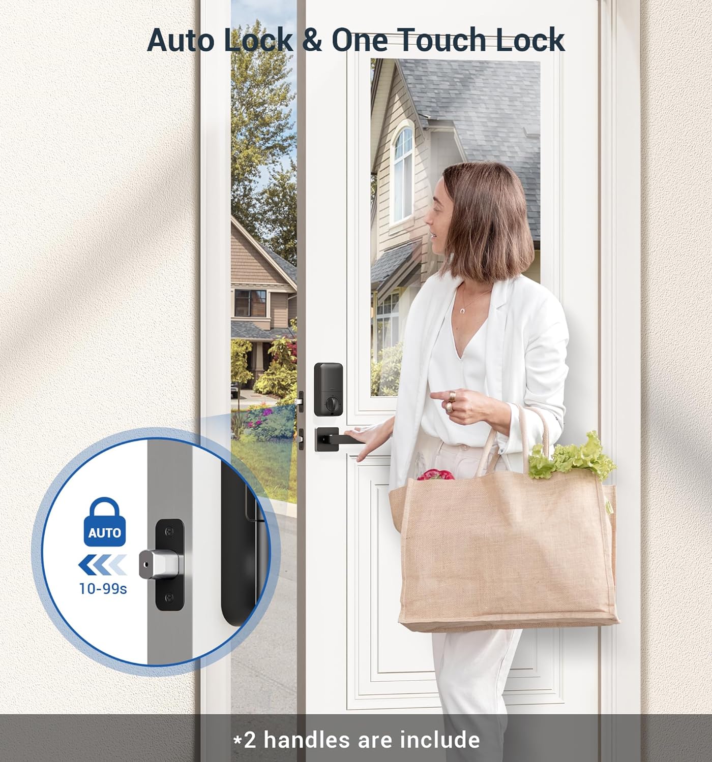 Veise Fingerprint Door Lock Set Keyless Entry Front Handle Matte Black