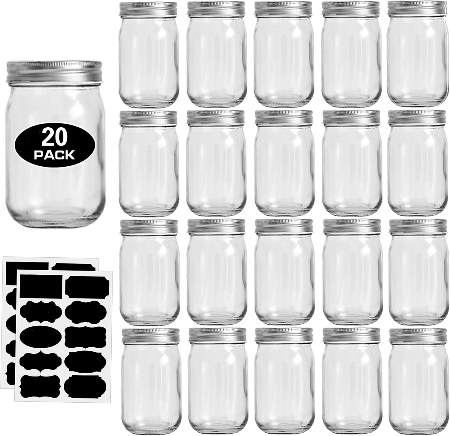 Premium 12oz Glass Jars with lids for Canning Storage