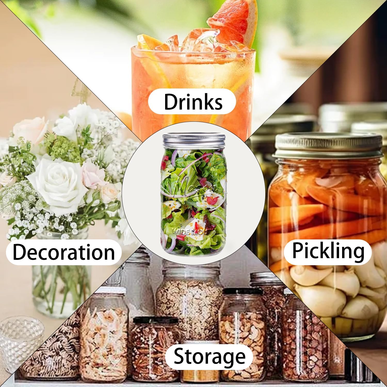 Mason Jars 32oz 12-Piece Set for Fermenting Canning Durable Sealed