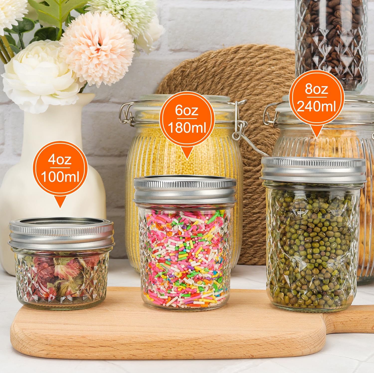 Personalized Jar Set 40 Piece Silver Mini Mason Jars