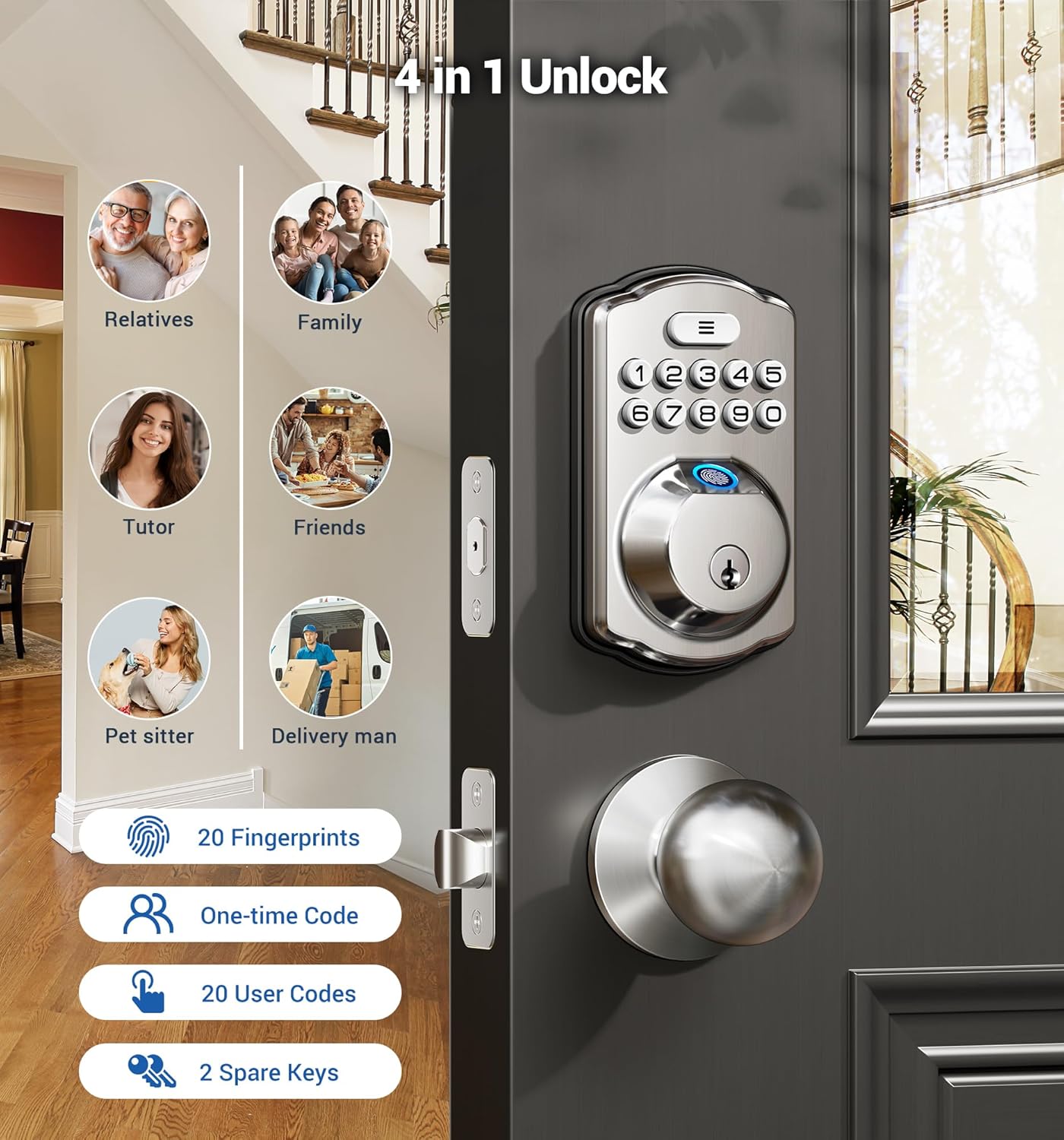 Fingerprint Door Lock with 2 Knobs