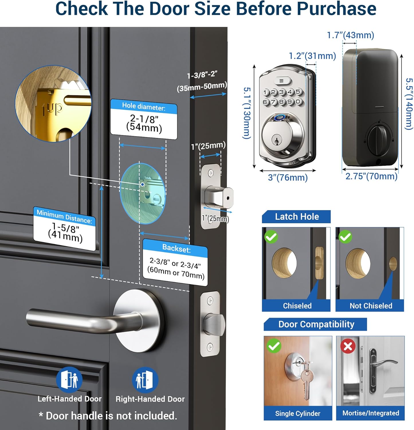 Biometric Smart Lock Fingerprint Unlock Multi-Family Security Front Door Lock
