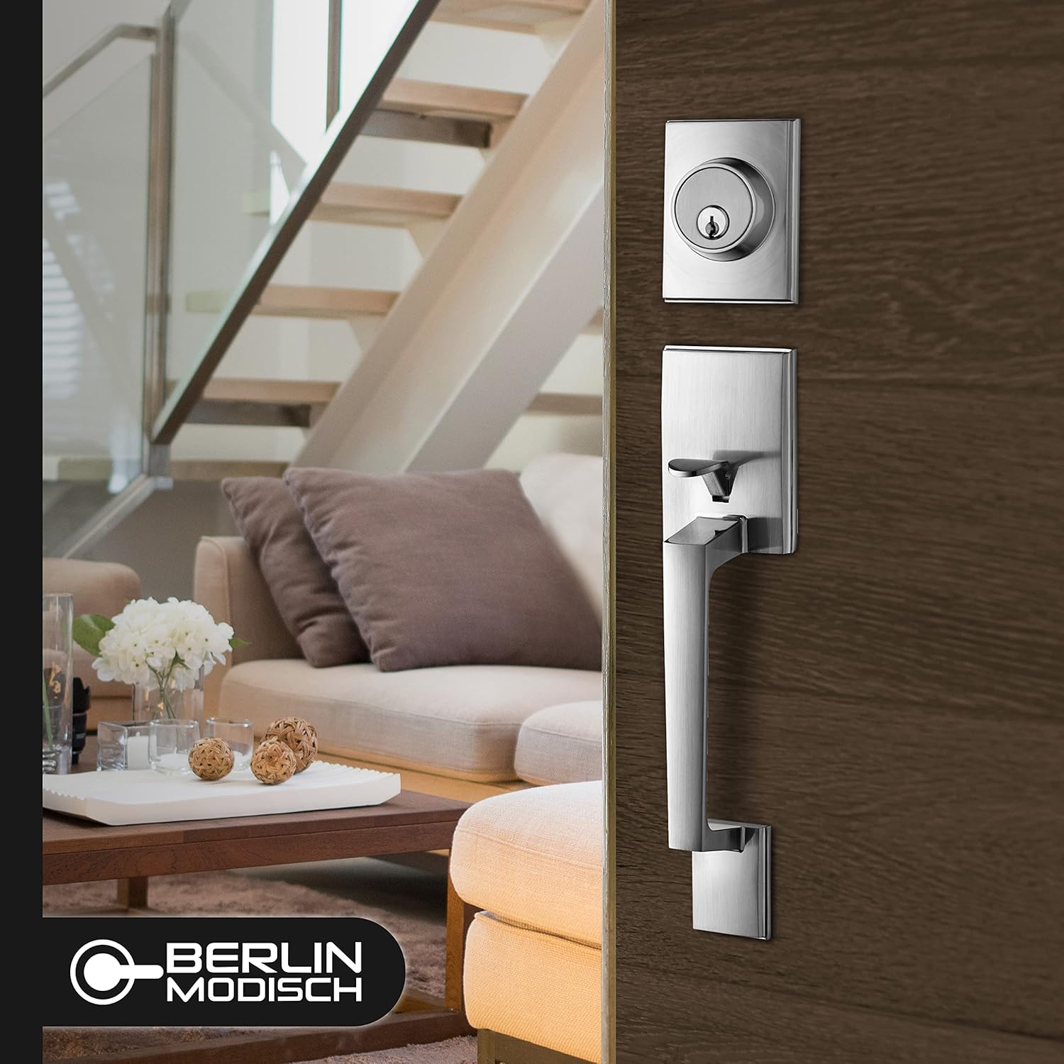 Double Cylinder Door Handles Black Reversible for Left Right-Handed Use