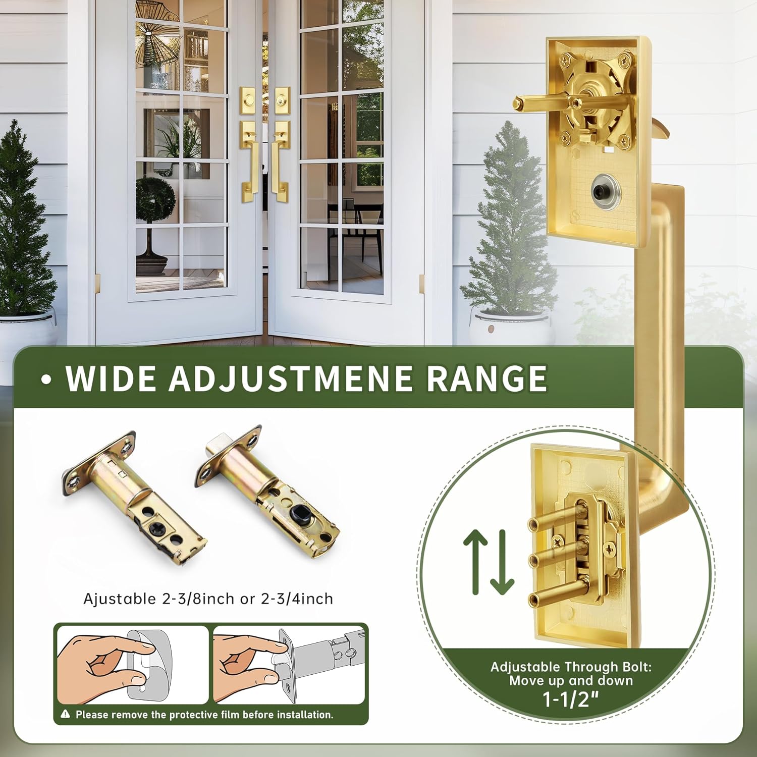 Moquin Front Door Lock Set Brushed Gold for Stylish Secure Entry