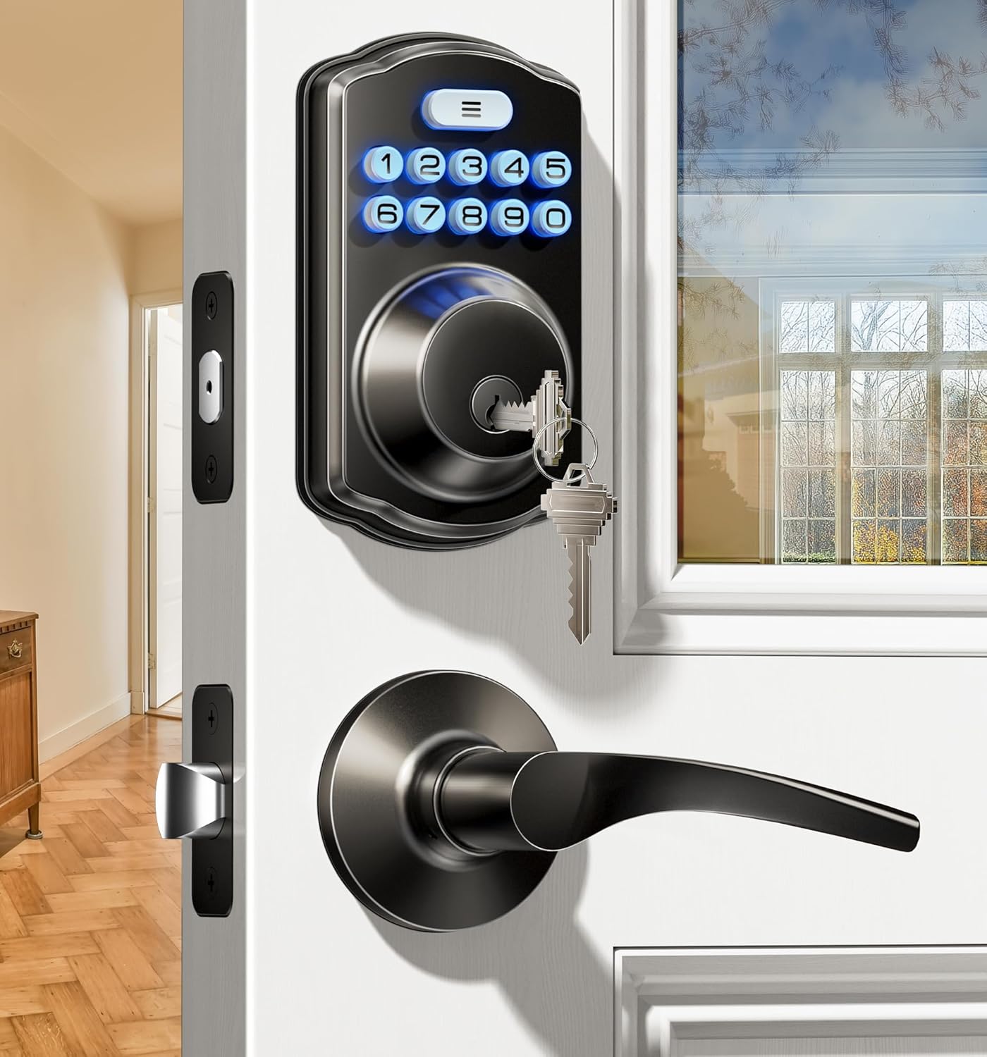Seamless Keyless Entry Door Lock Set with 2 Lever Handles
