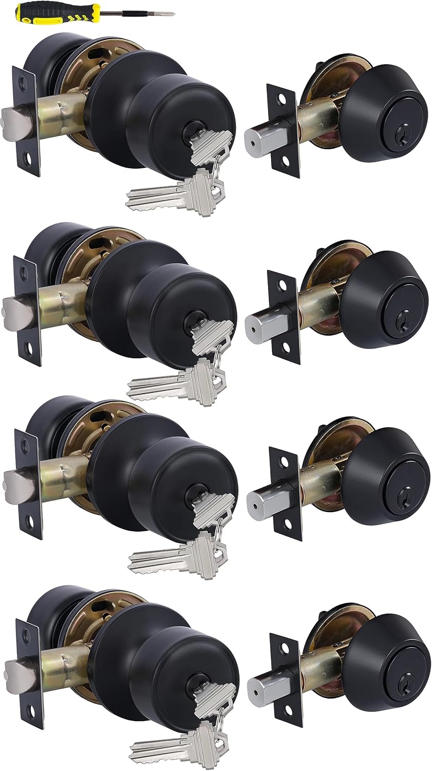 4-Set Keyed Alike Entry Door Knobs and Deadbolt Lock Set