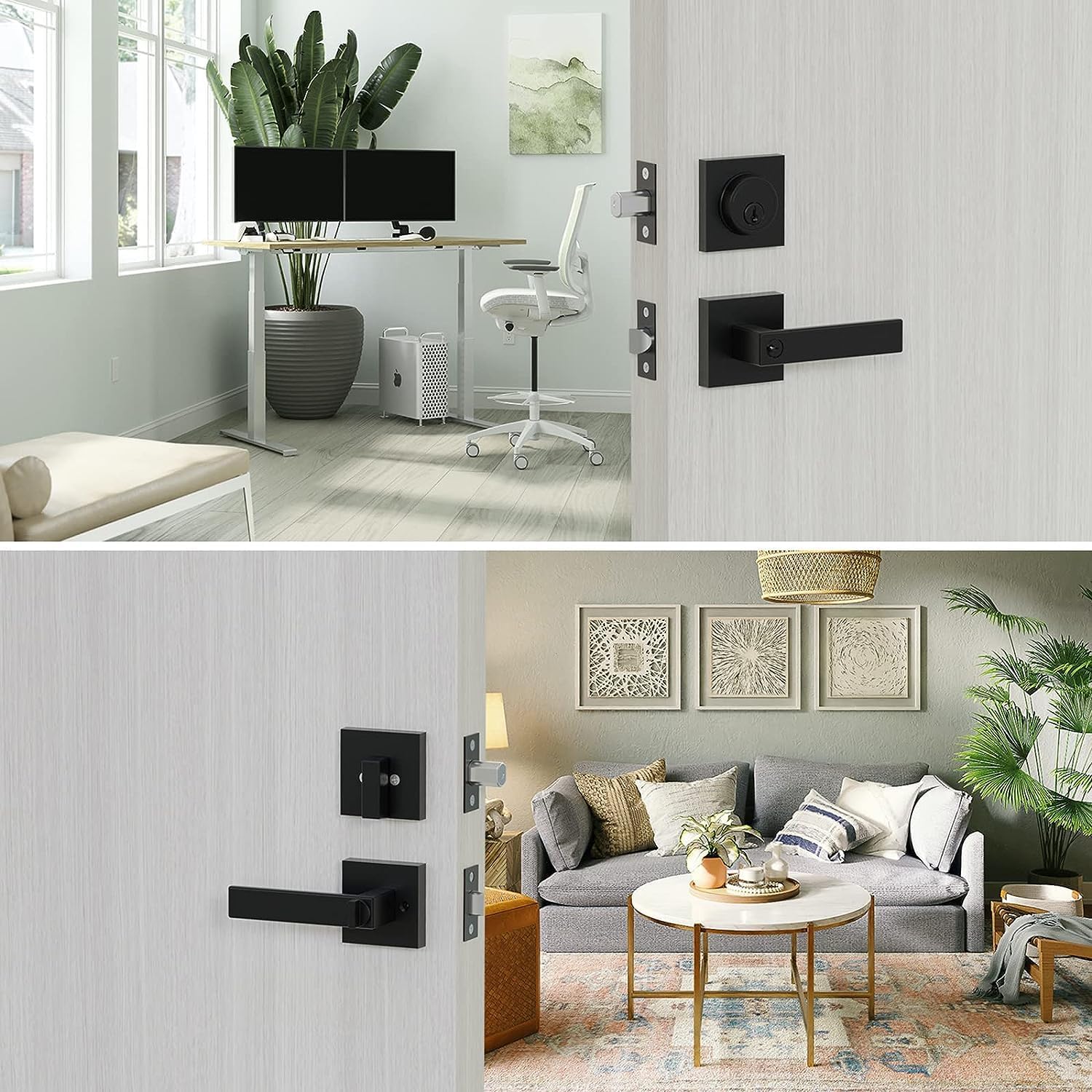 Entry Door Handle and Single Cylinder Deadbolt Combo with Matte Black finish