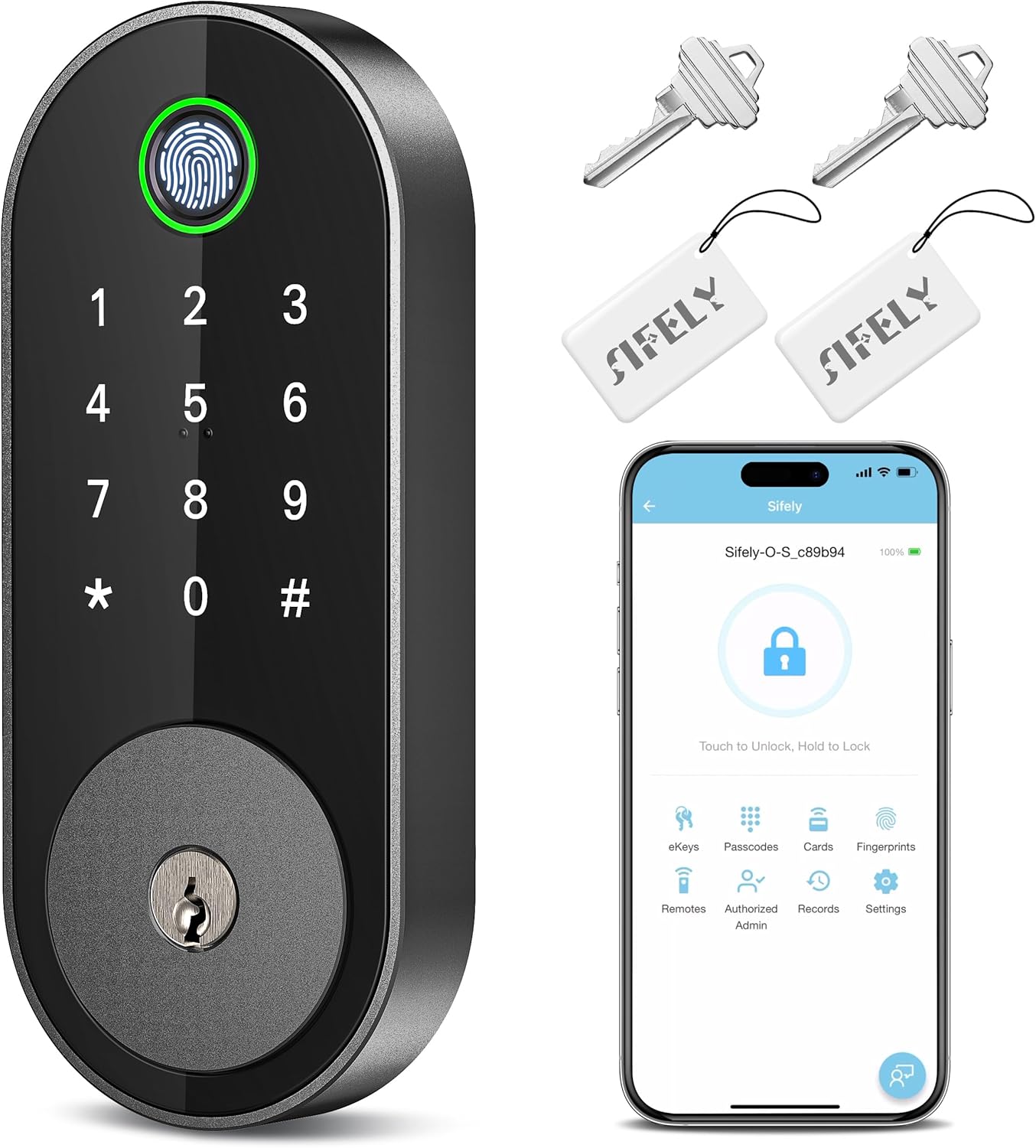 Sifely Smart Lock with Fingerprint Entry Black