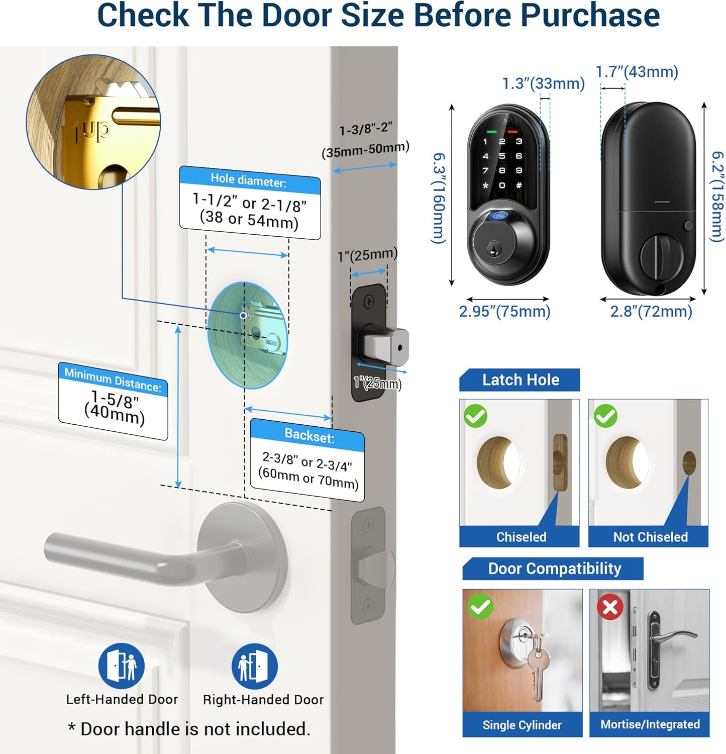 Veise 7-in-1 Smart Door Lock Fingerprint App Control