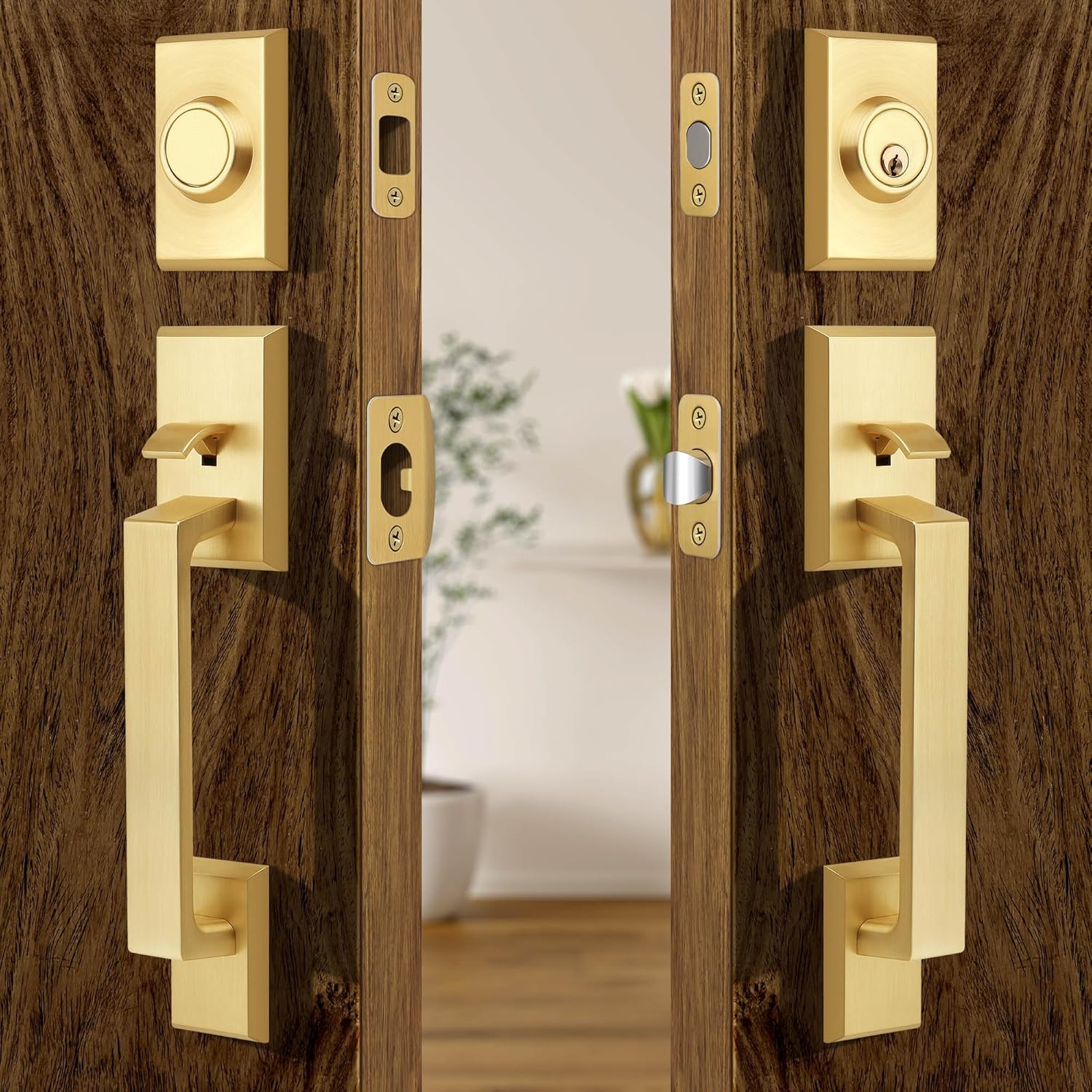 Moquin Front Door Lock Set Brushed Gold for Stylish Secure Entry