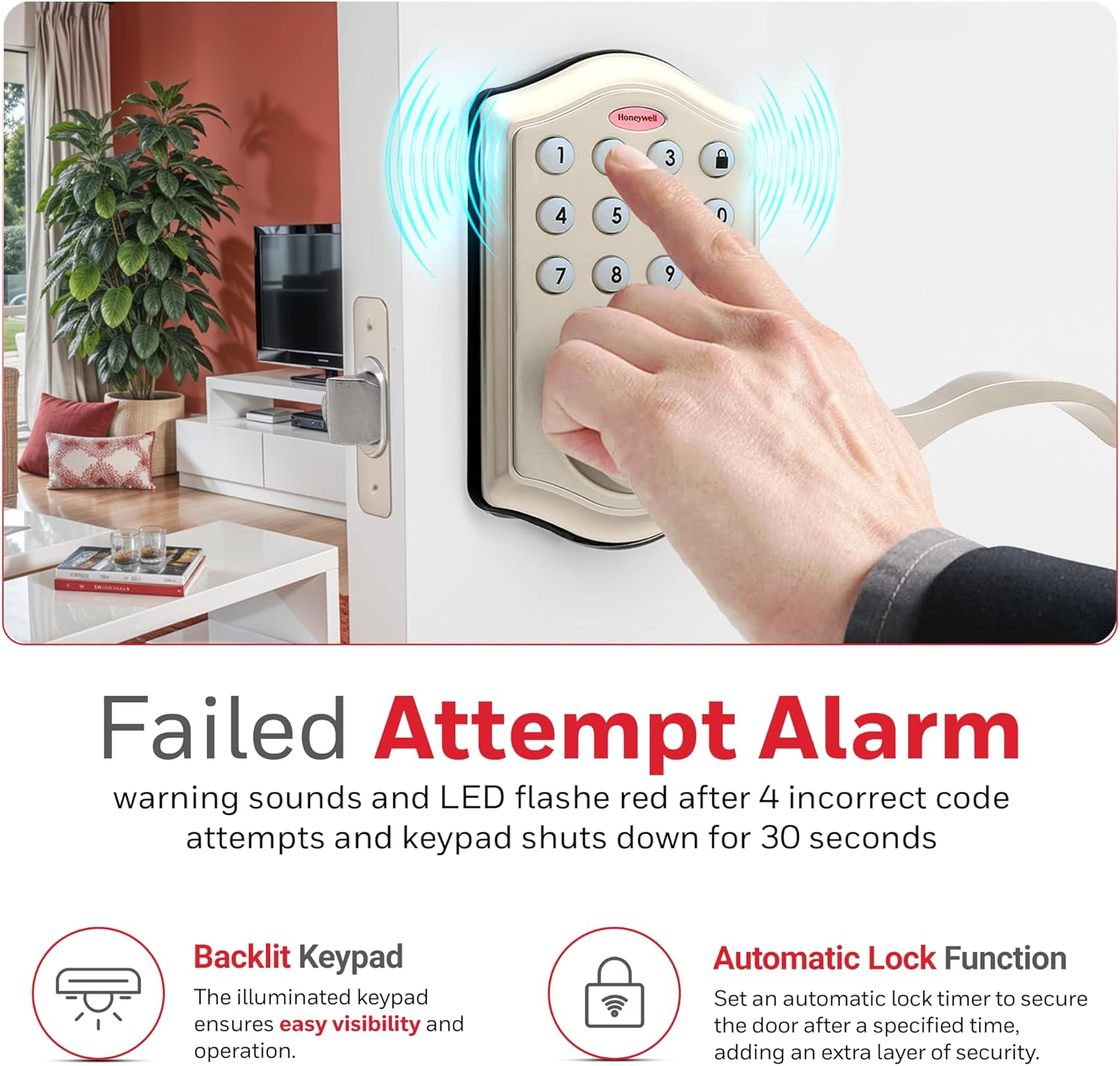 Modern Keyless Entry Door Lock with 50 Codes SATIN NiKEL FINISH