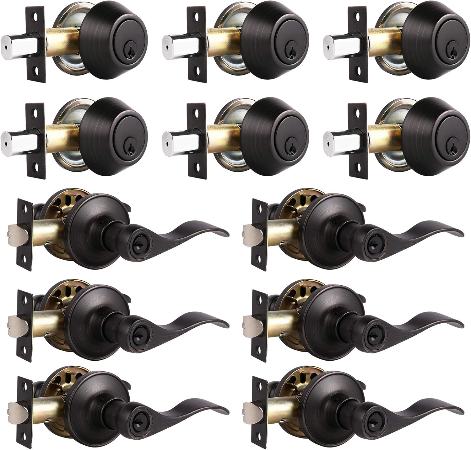 Probrico 6 Set Door Entry Lever Multi Cylinder Deadbolt Combo Set