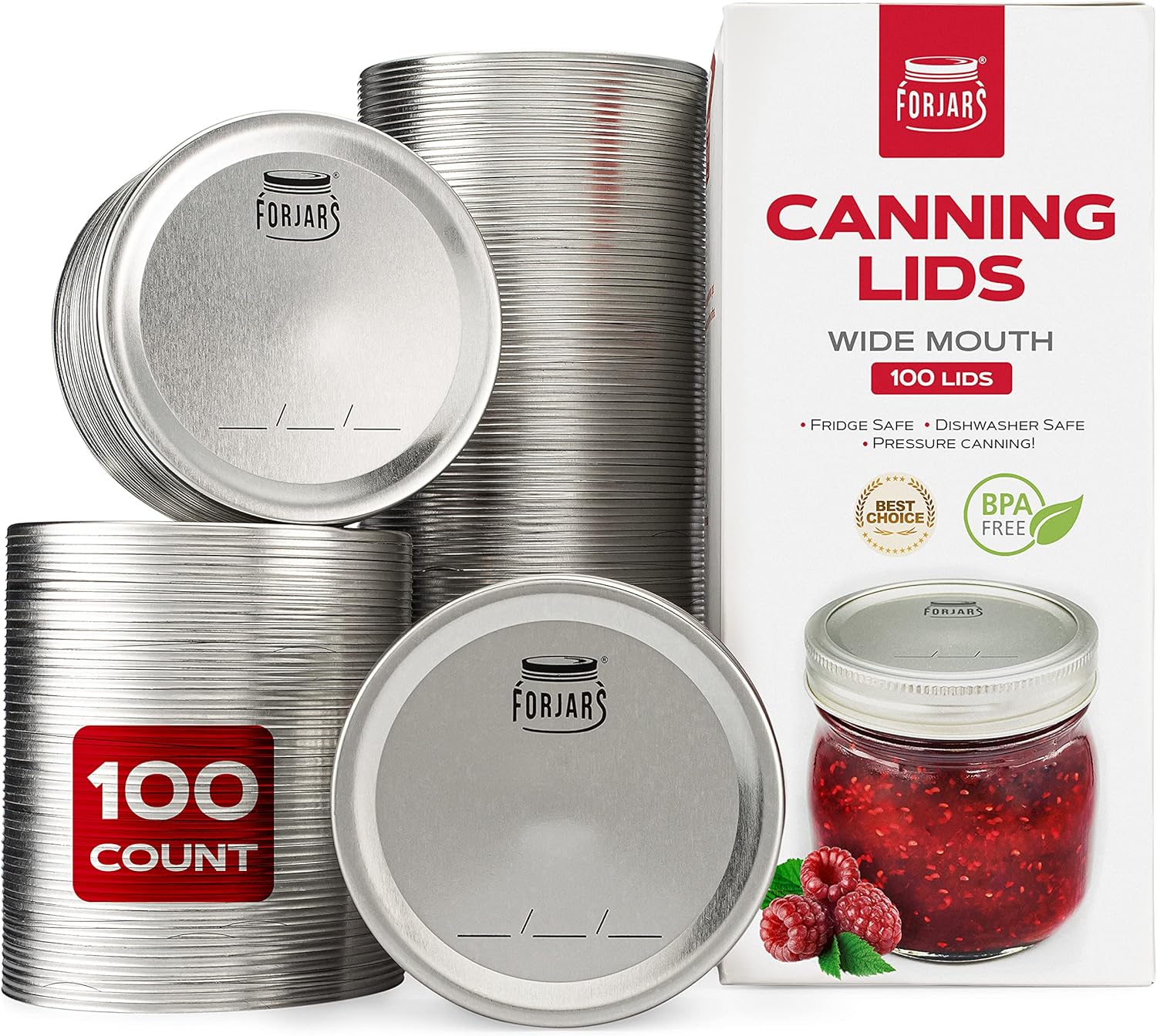 FORJARS - Airtight Canning Lids 100-Pack - Preserve Food Perfectly