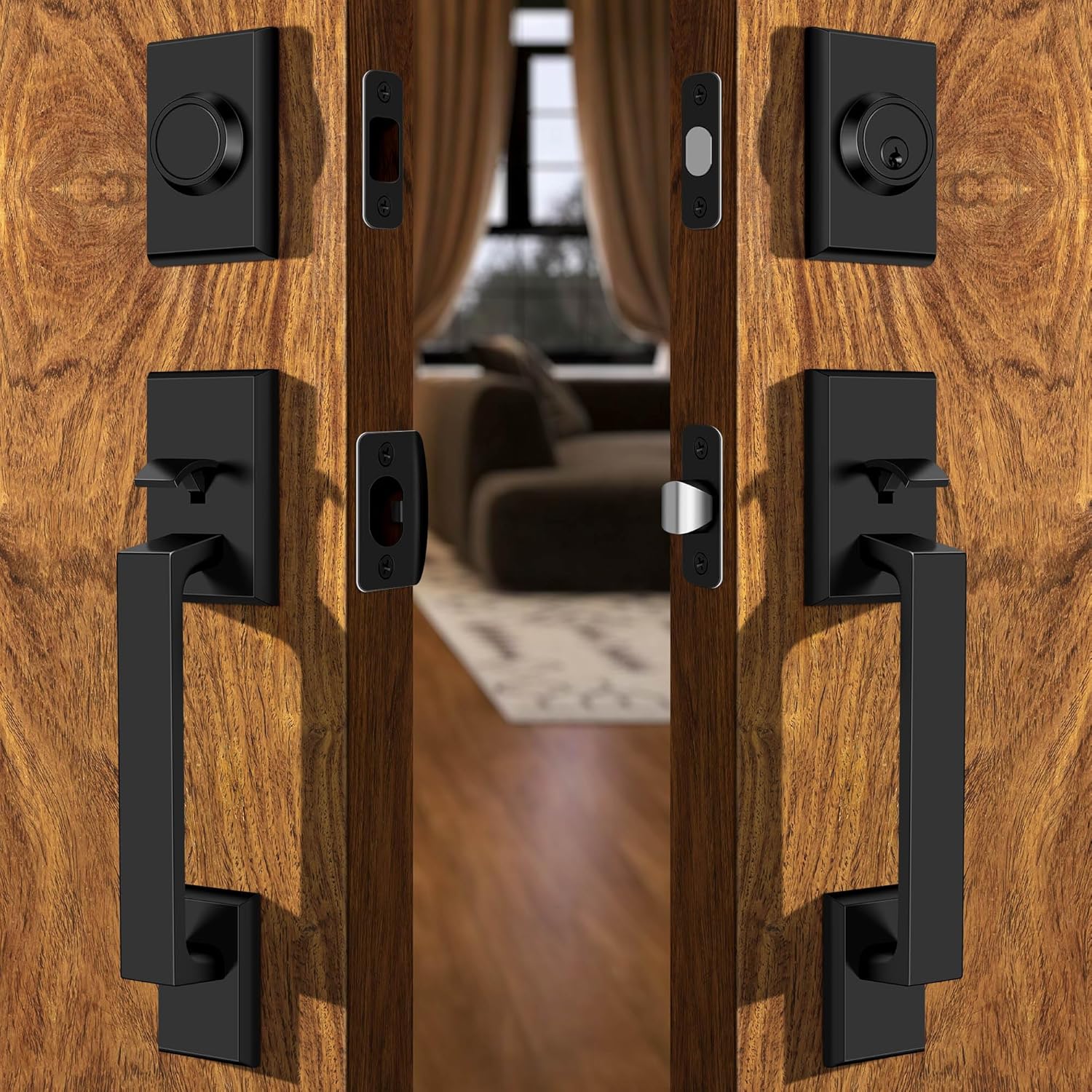 Secure your home with a double front door lock in matte black